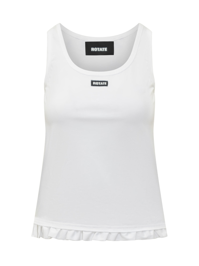 White Logo Round Neck Top