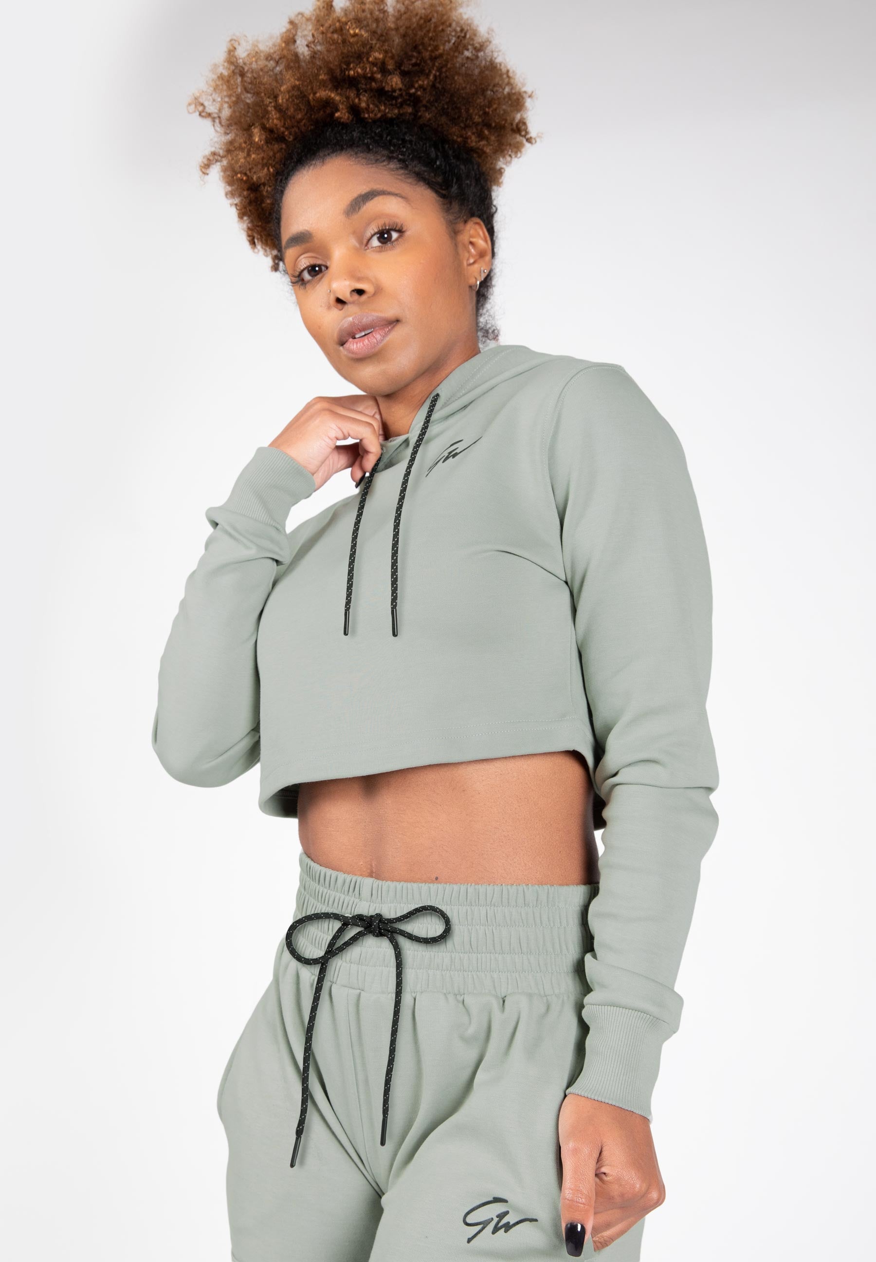 Pixley Crop Top Hoodie - Light Green