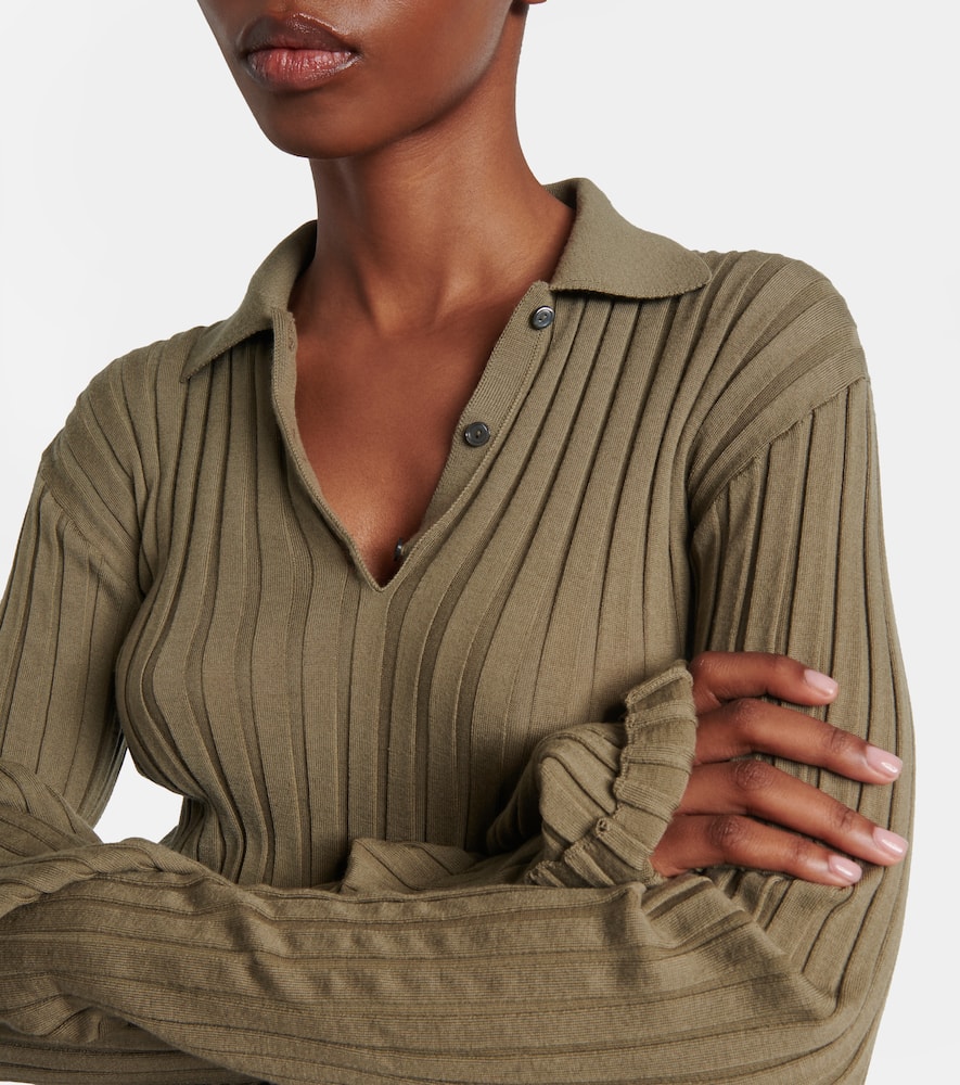 Ribbed-knit wool polo shirt