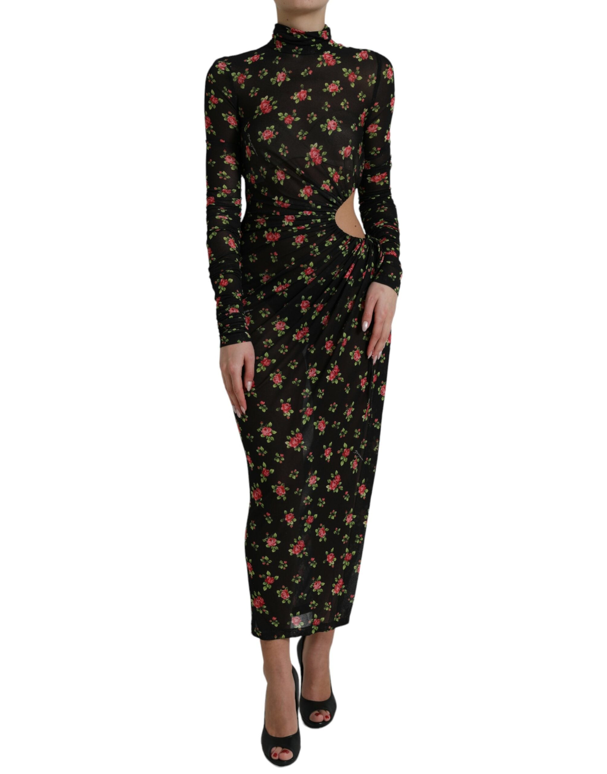 Floral Cut-Out Dress — Black
