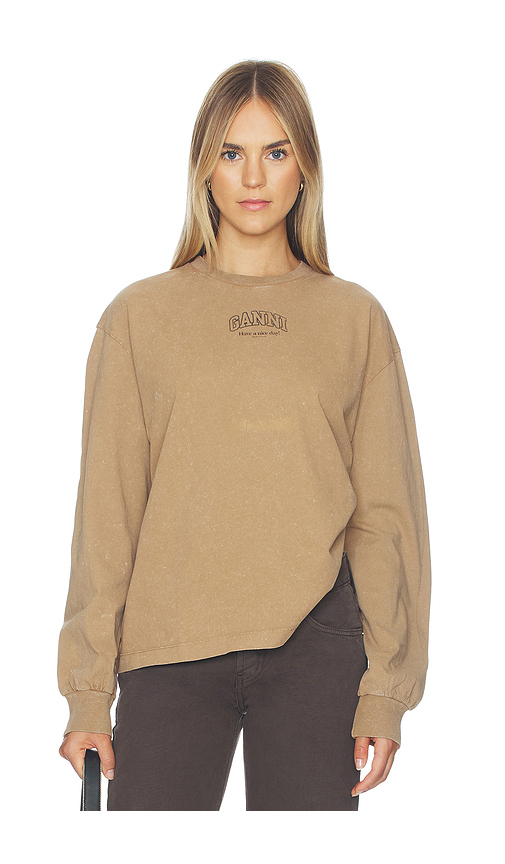 Ganni Future Essentials Washed Effect Long Sleeve Pullover in Brown. XL. Also in L, M