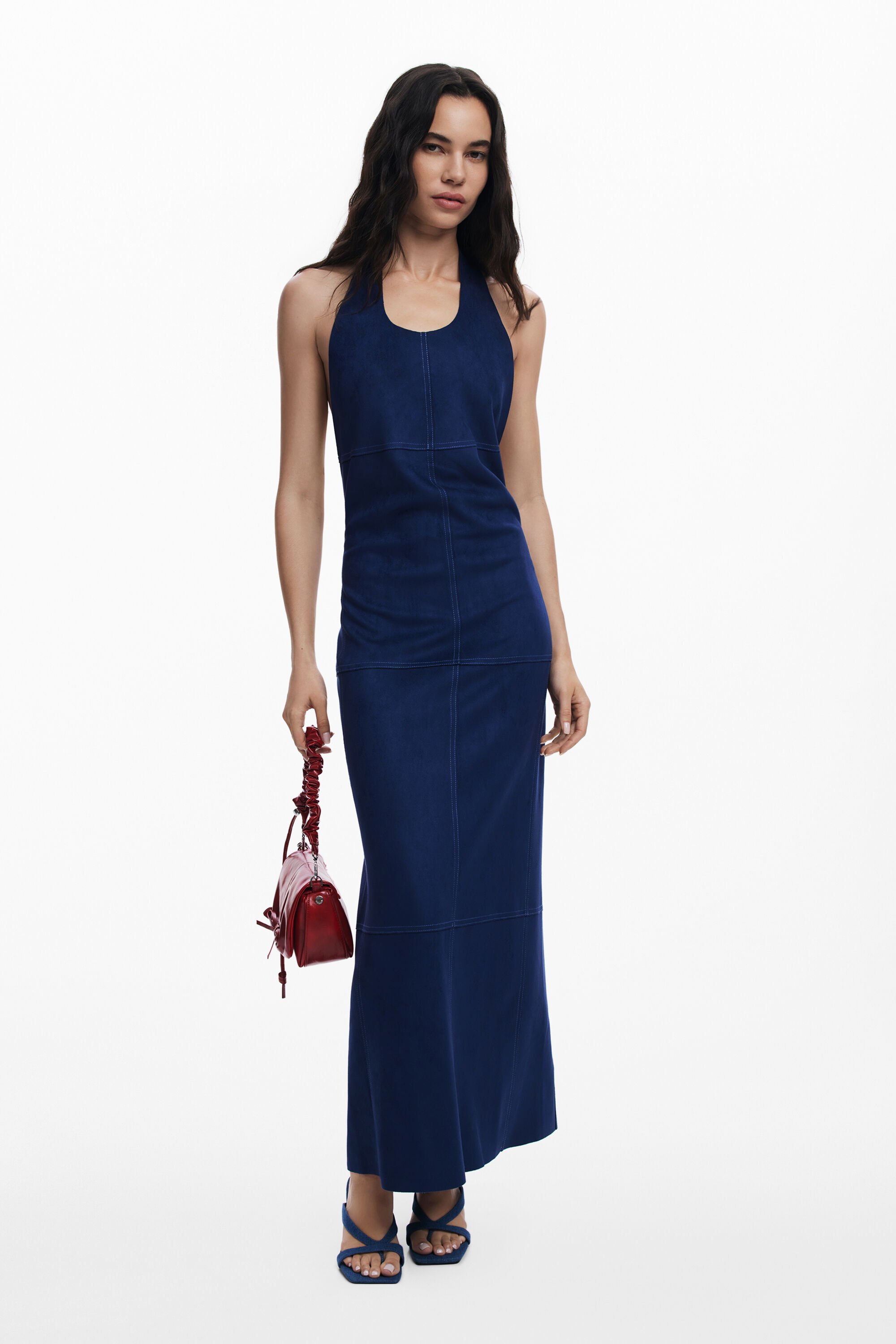 Open-back suede dress