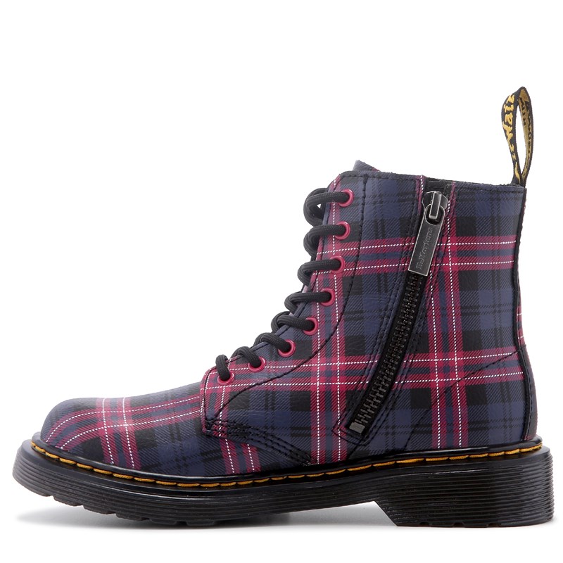 Kids' 1460 Combat Boot Big Kid Boots (Black/Pink Plaid)