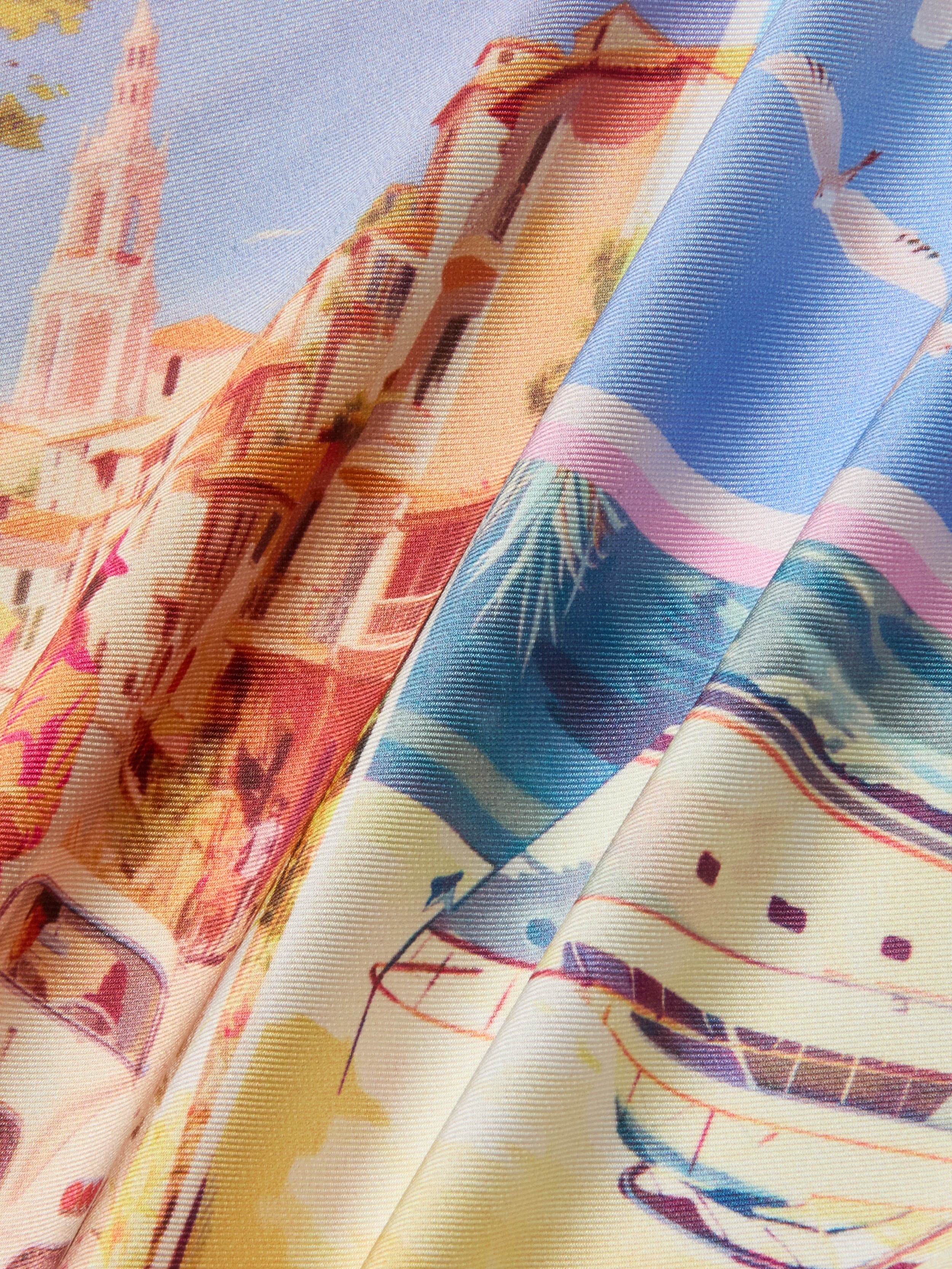 Driselle Scarf Top In Light Pink Multi Large Postcard Print