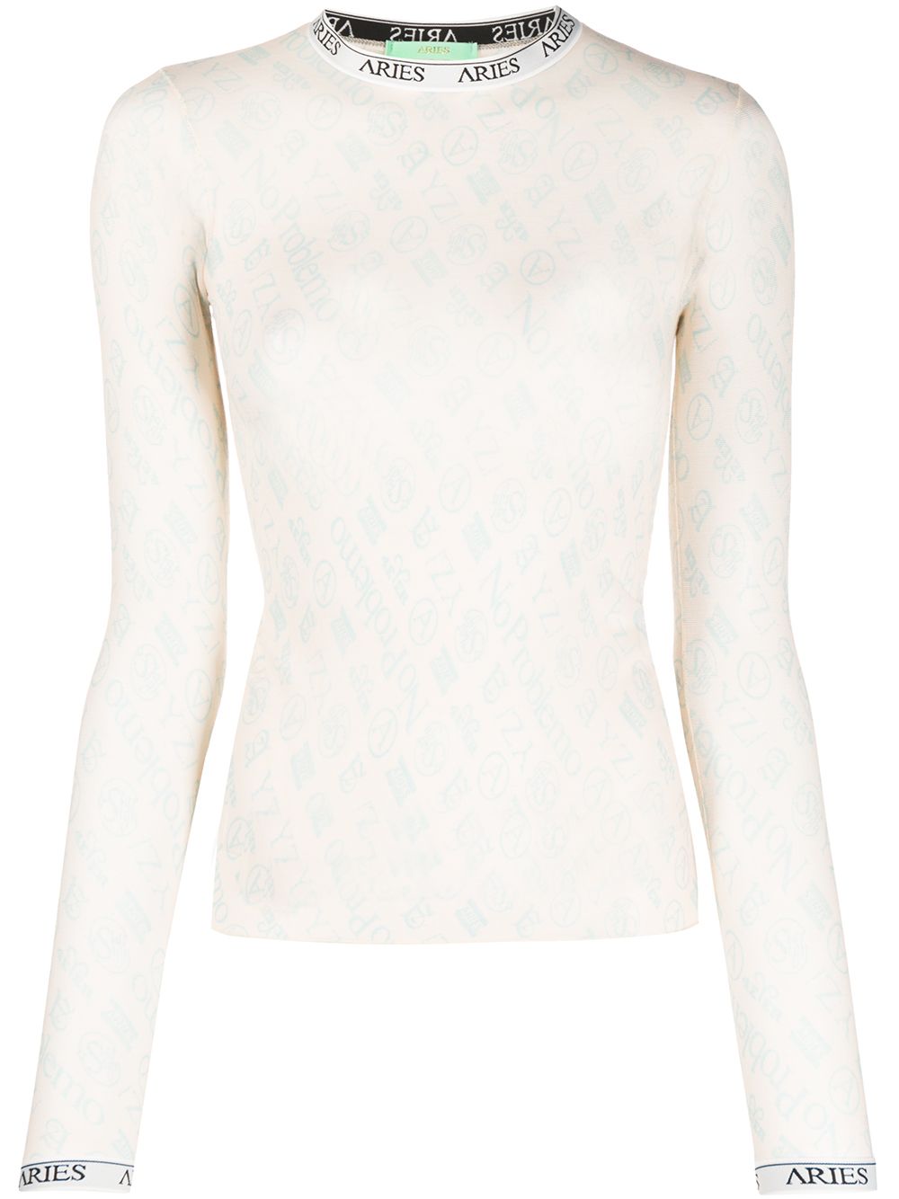Monogram long-sleeved tulle top - Neutrals