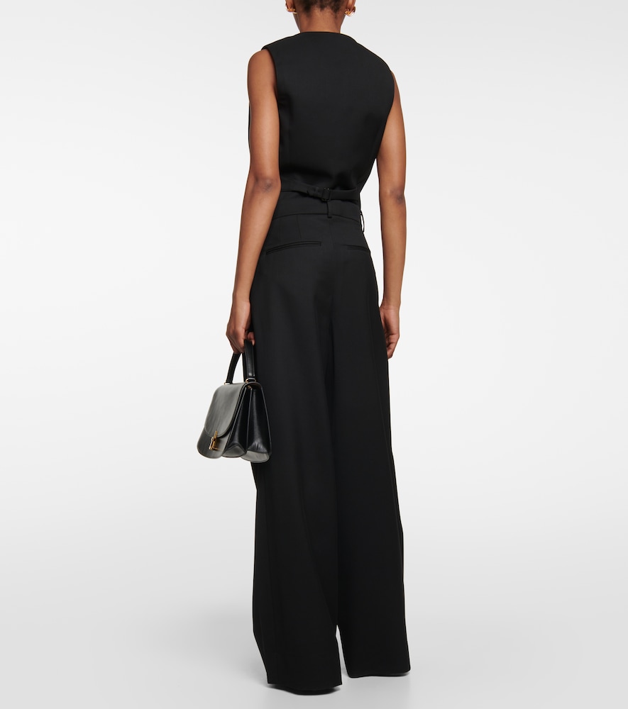 Pleated high-rise wide-leg wool pants