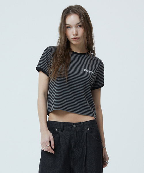 BASIC LOGO STRIPE RINGER TEE BLACK