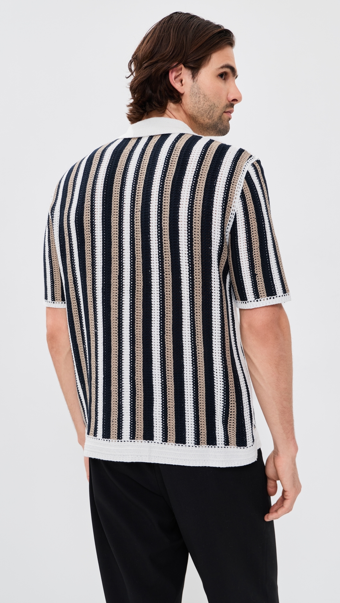 Stripe Crochet Porto Shirt Ecru/Black