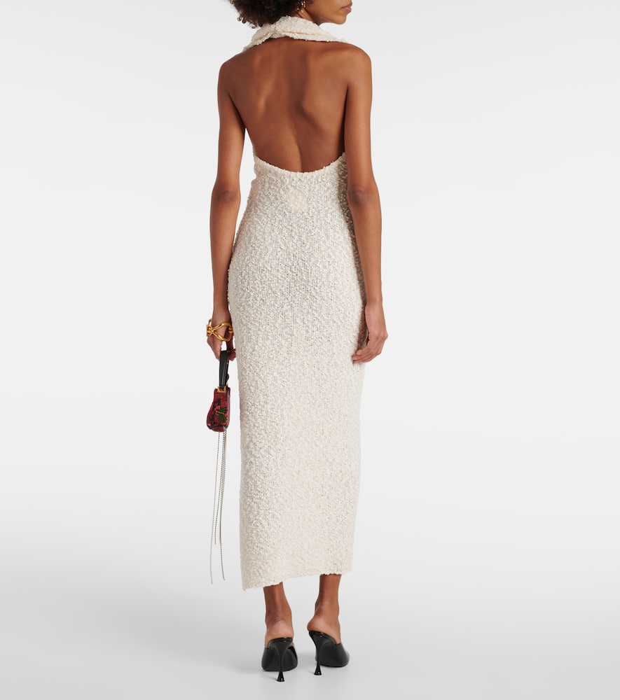 Halterneck cotton-blend bouclé midi dress