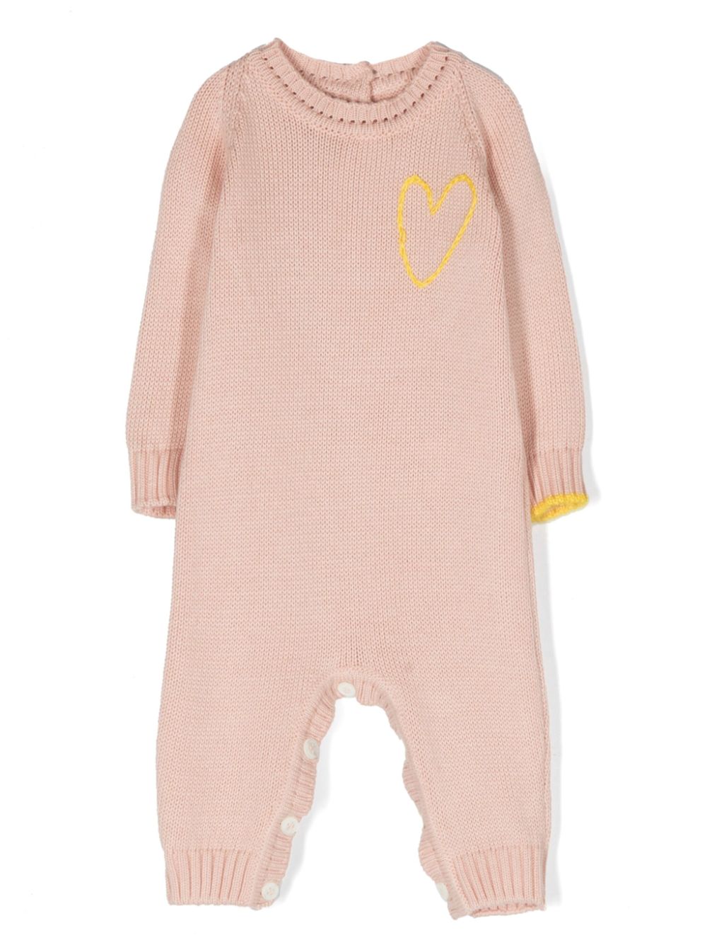 Heart-embroidered knitted romper - Blue