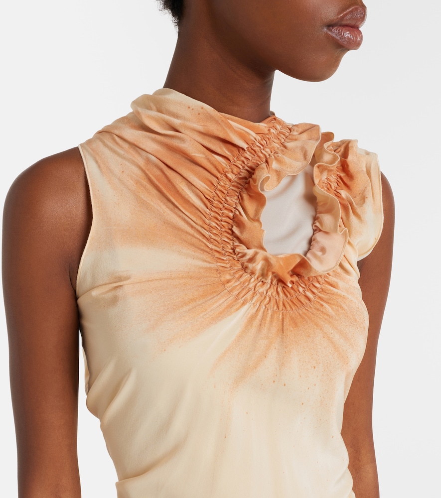 Asymmetric smocked silk cocktail dress