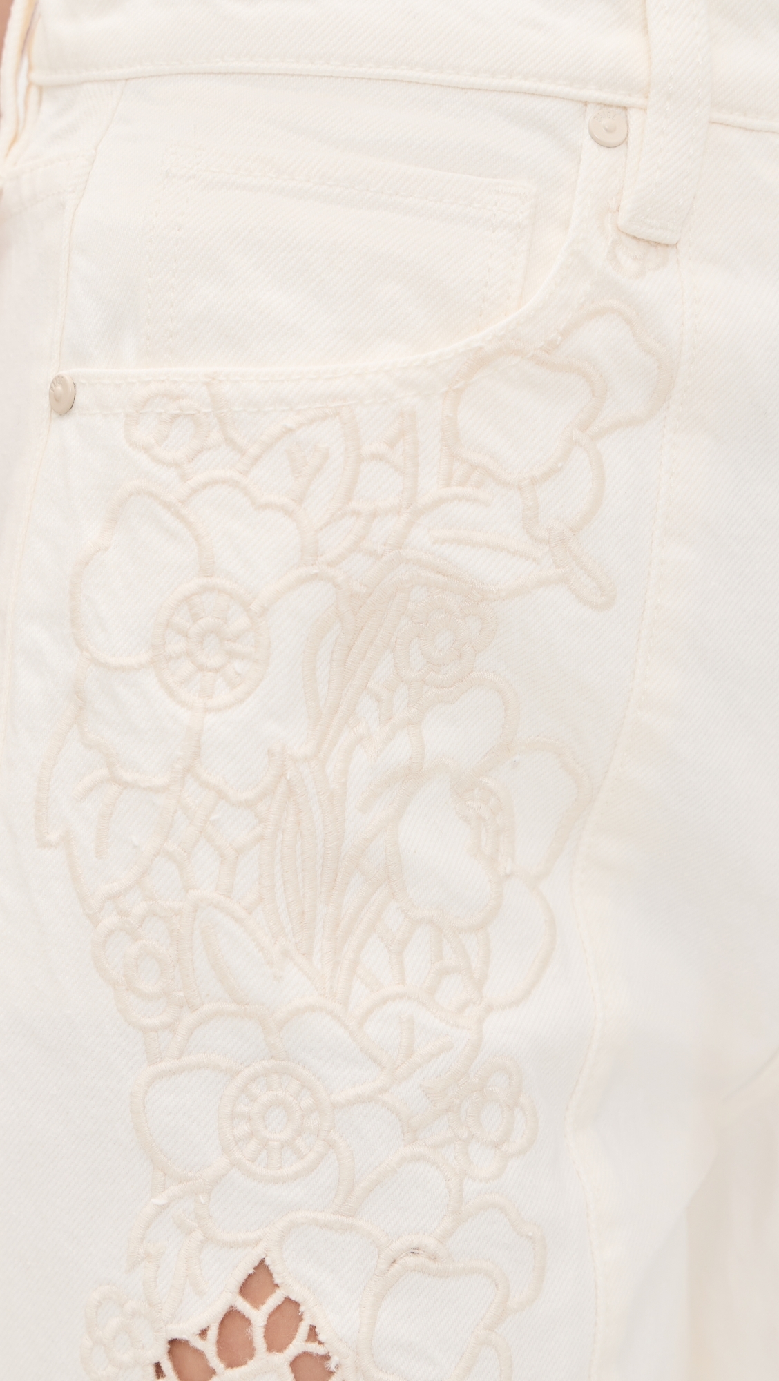 Sawyer Wide Leg Jeans Tonal Ecru Embroidered