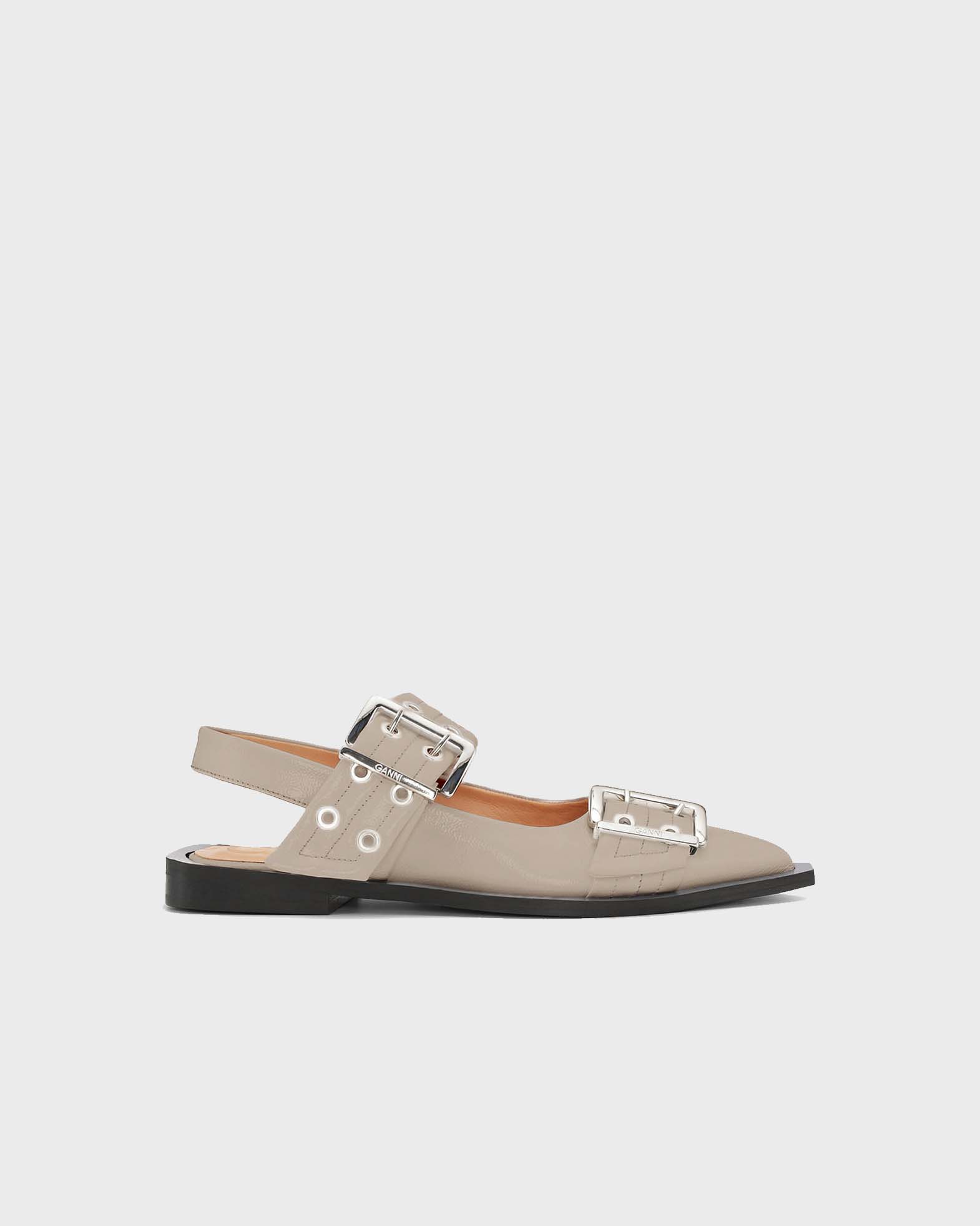 Ganni Ballerina Feminine Buckle Naplack Taupe EUR