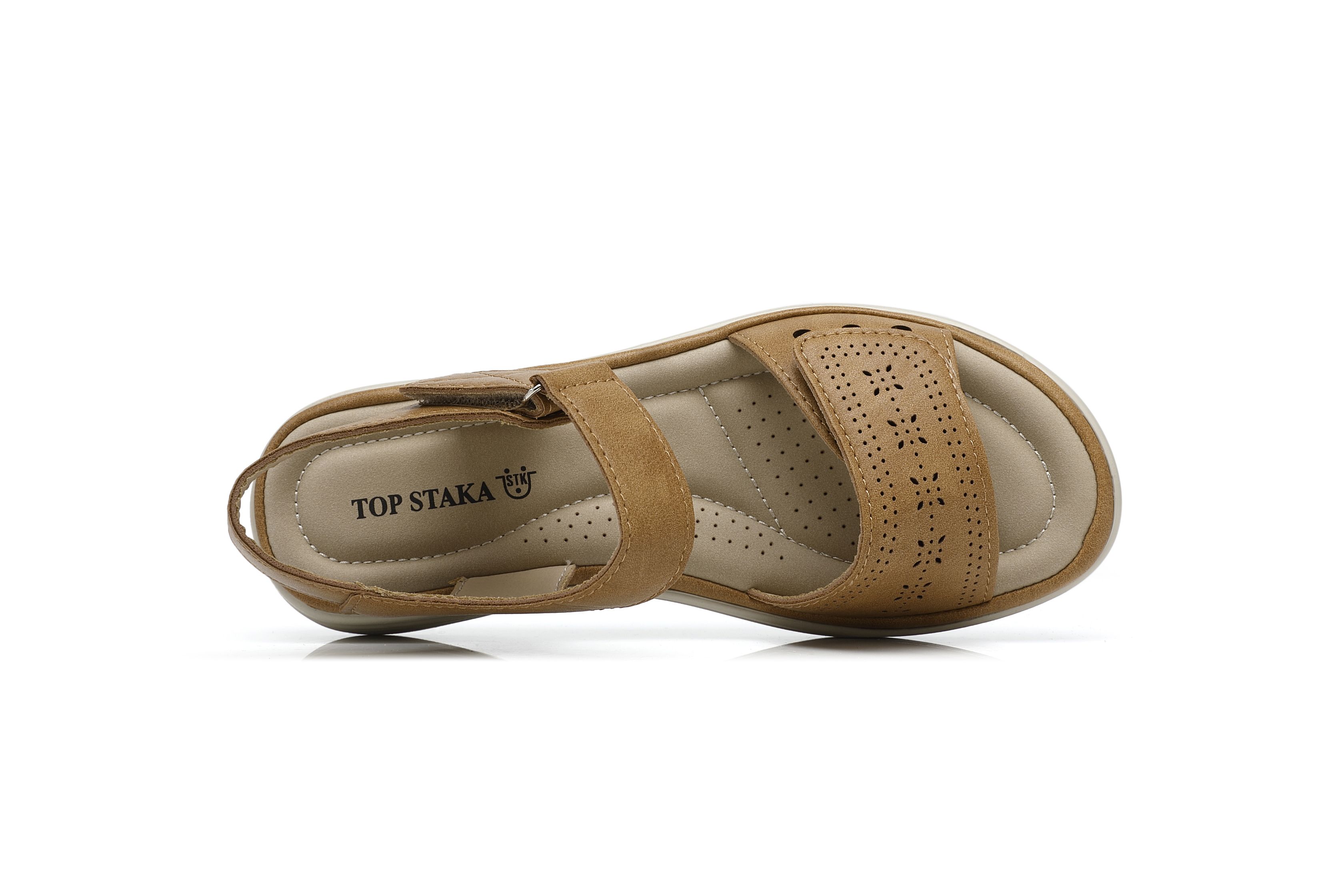 Ivachy Adjustable Strap & Cushioned Hook And Loop Comfort Wedge Sandals In Came