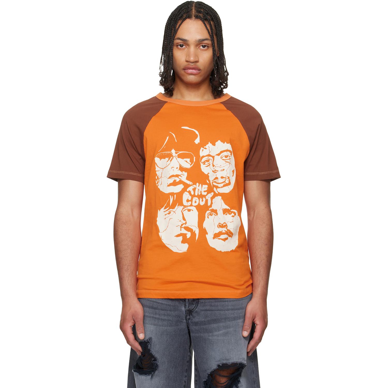 Orange Ty Cout Raglan Colorblock Print T-shirt