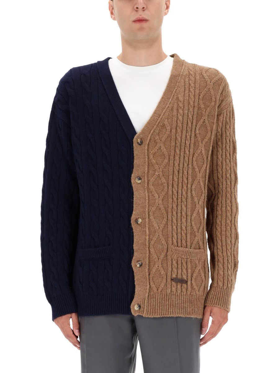 Moschino - dual color cable knit sweater with pocket