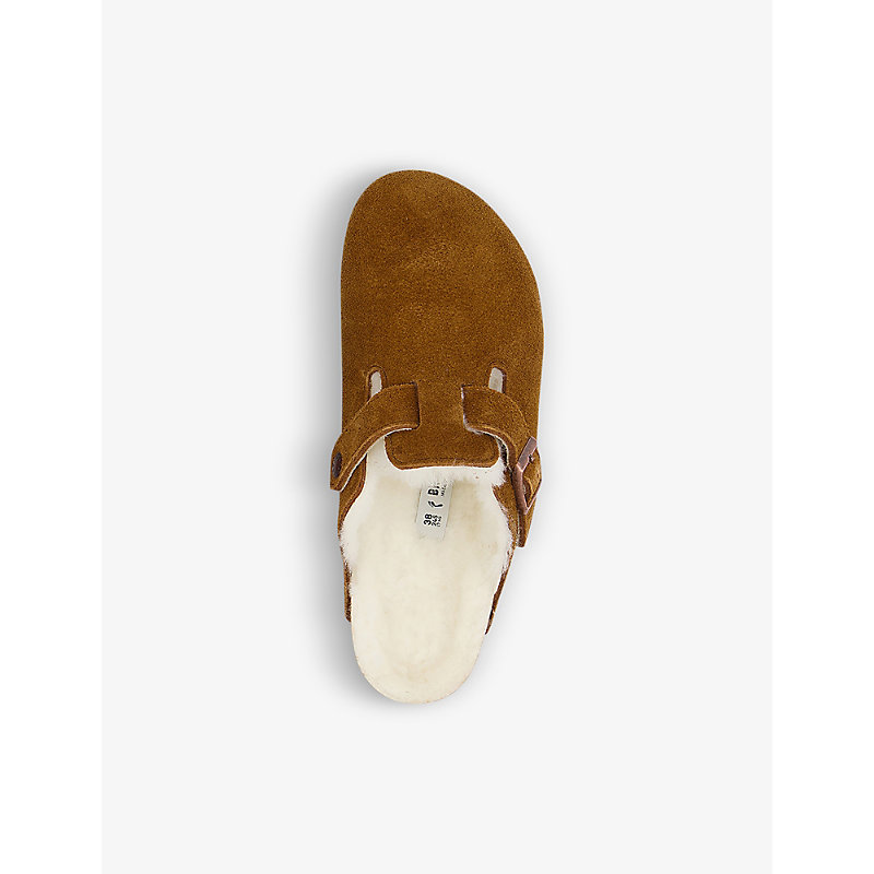 Womens Mink Boston Buckle-detail Suede and Shearling Sandals