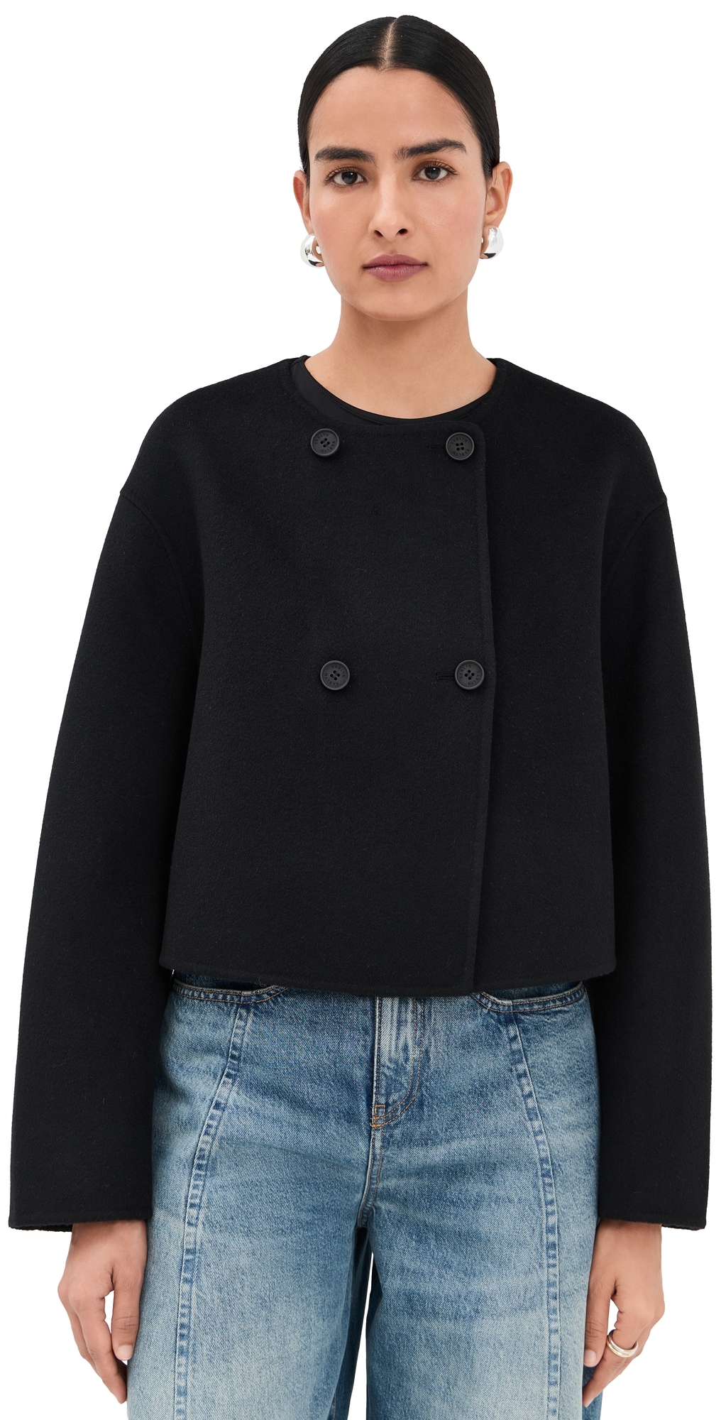 Floren Cropped Double Breasted Coat Black