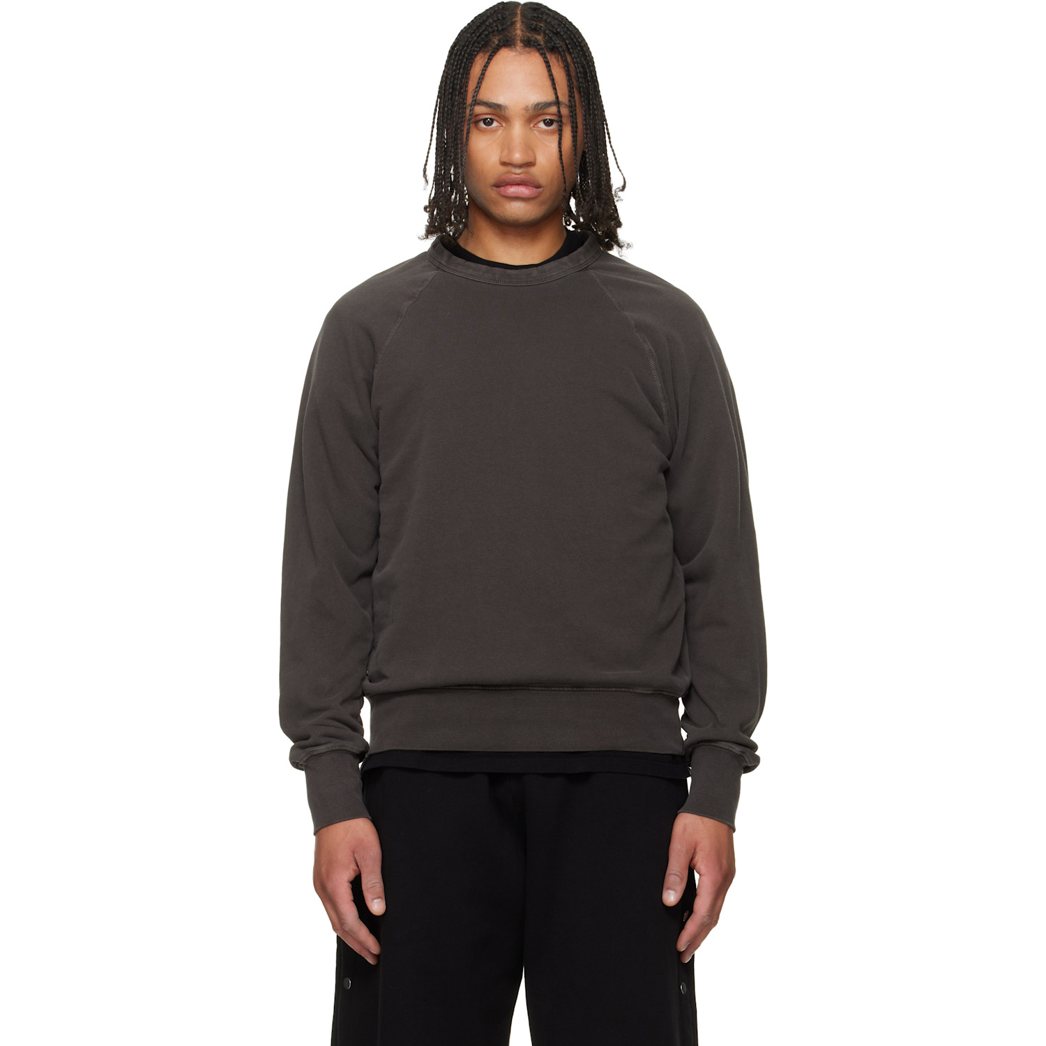 Gray French Terry Binded Neck Raglan Sweatshirt