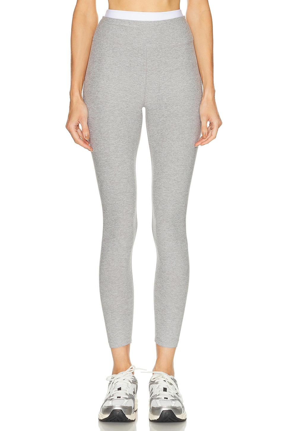 Beyond Yoga Spacedye Layered High Waisted Midi Legging in Light Grey