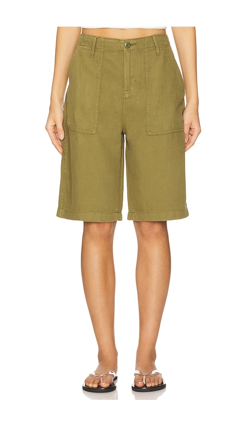 Good American Lite Linen Bermuda Short in Olive. -  8 also in 0, 00, 10, 12, 14, 16, 18, 2, 20, 22, 24