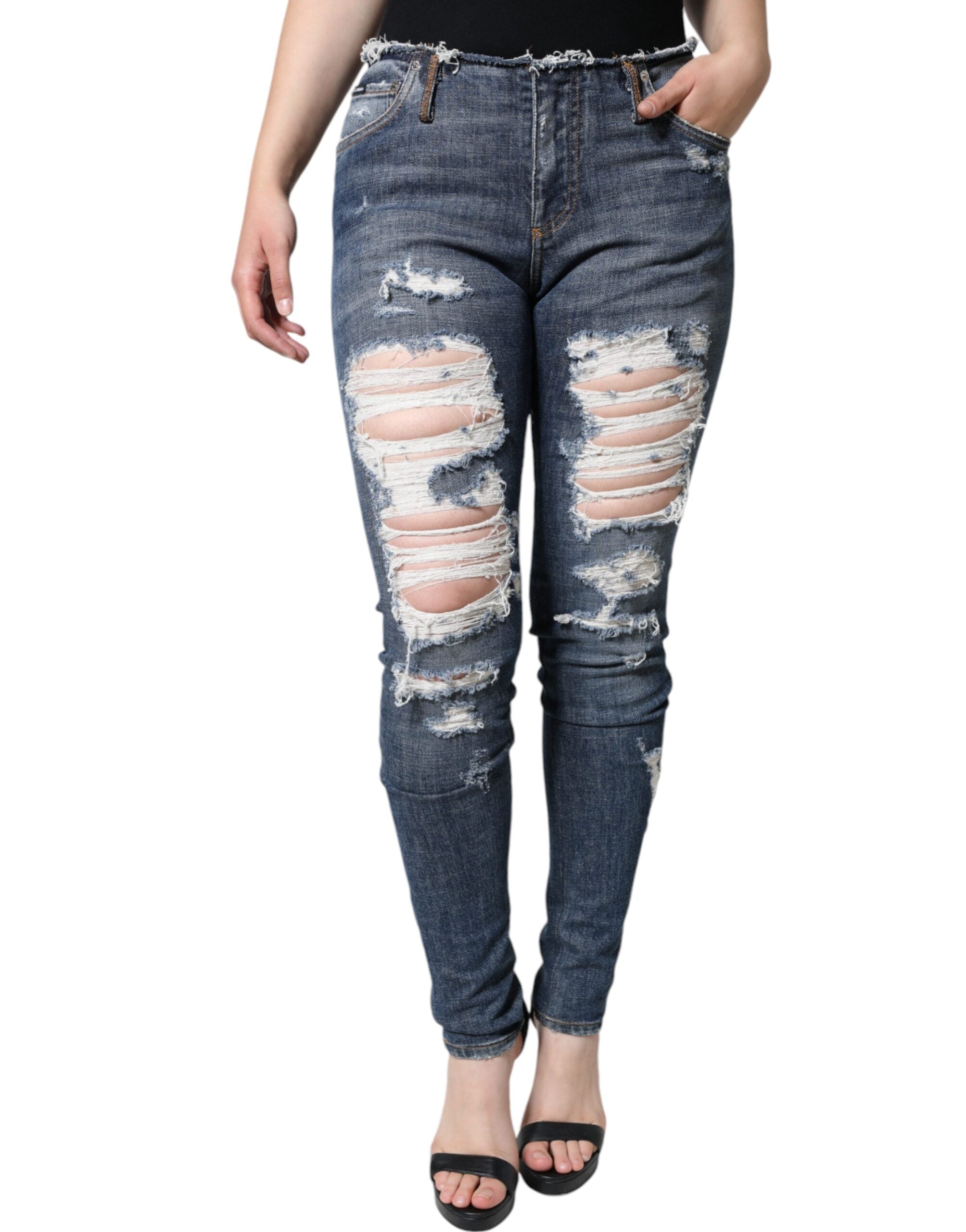 Distressed Stretch Denim Jeans — Blue
