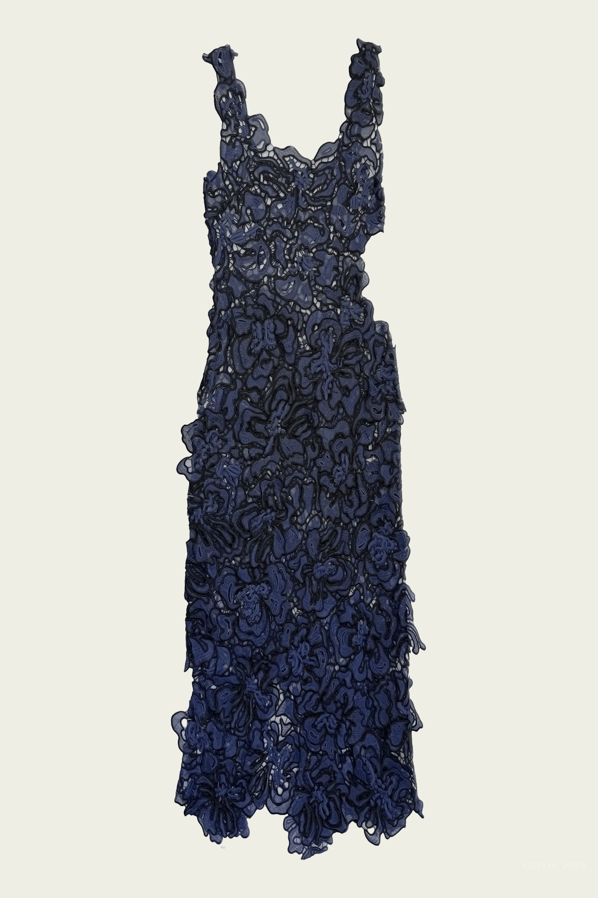 Corinna Lace Midi Dress in Dark Indigo Multi