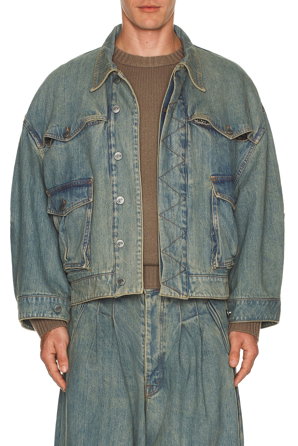 Art Community Washed Indigo Reversible 7 Pocket Japanese Denim Jacket in Washed Indigo. XL/1X also in L