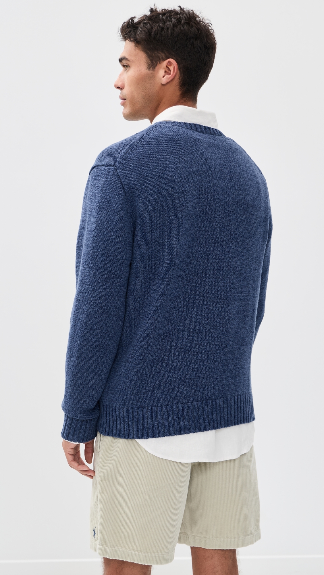 Original Label Cotton Linen Denim Bear Crewneck Sweater Light Navy
