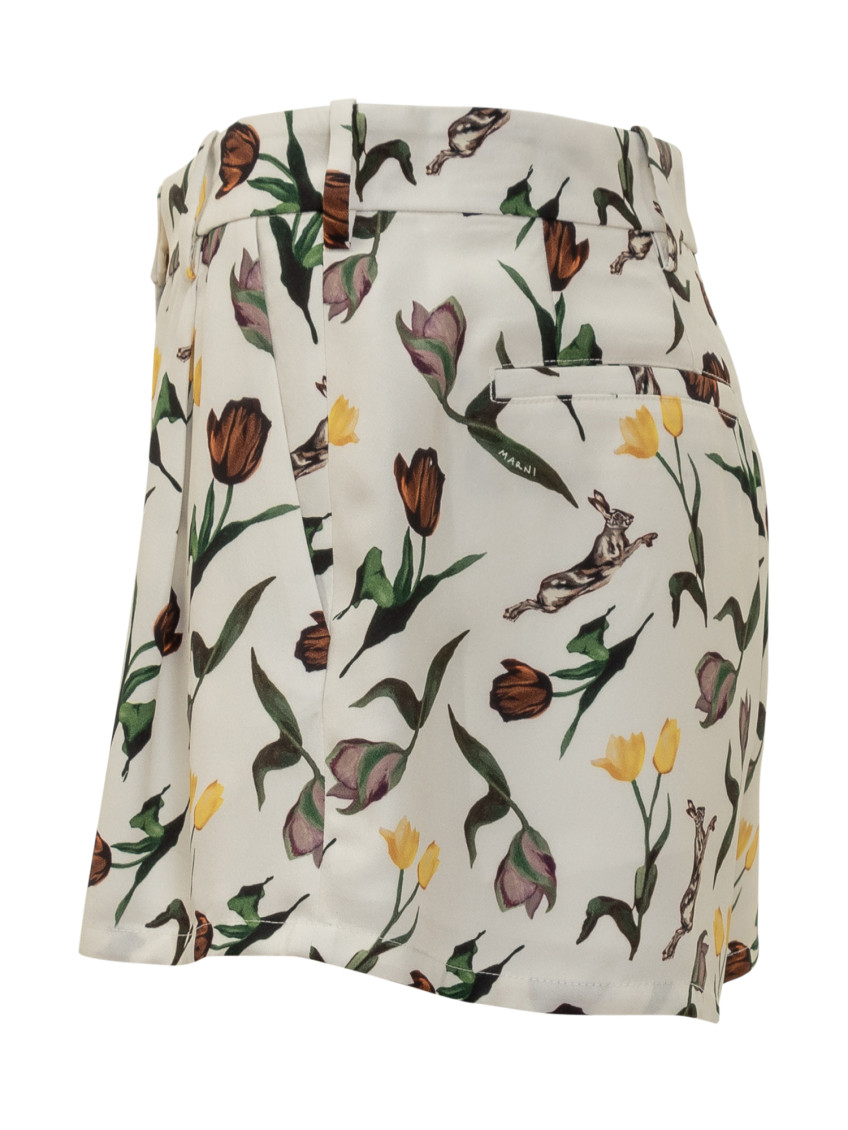 White Floral Shorts