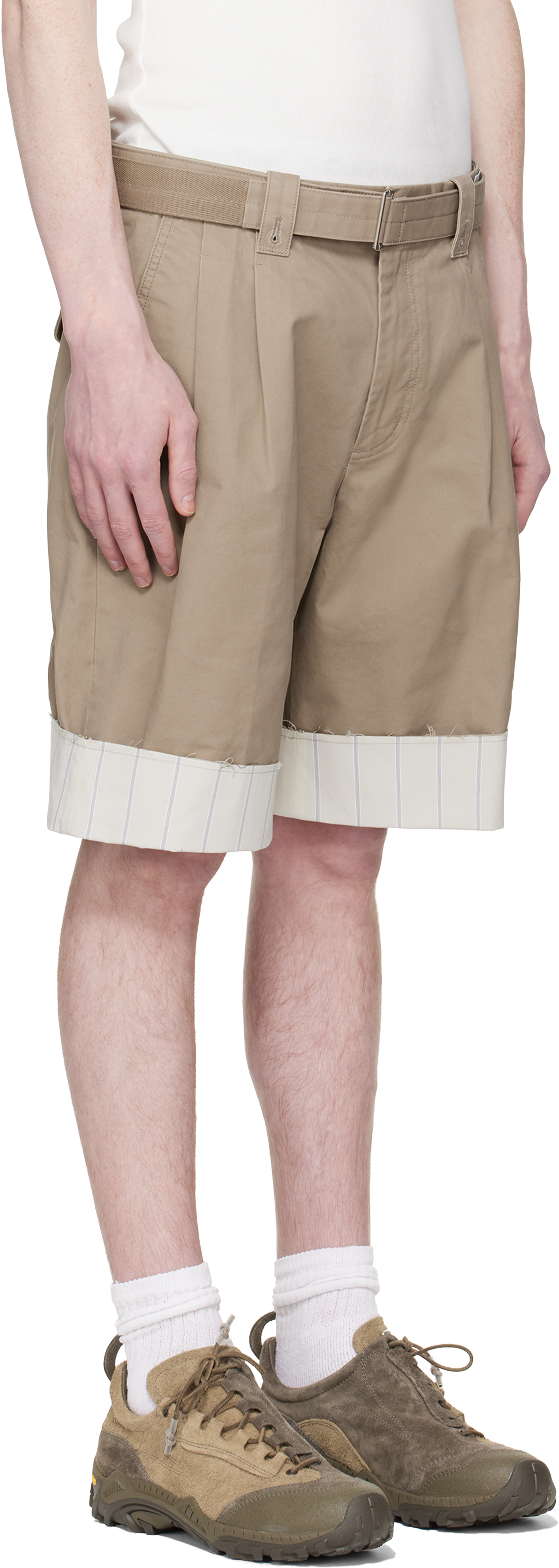 Beige Stripe Detailed Shorts