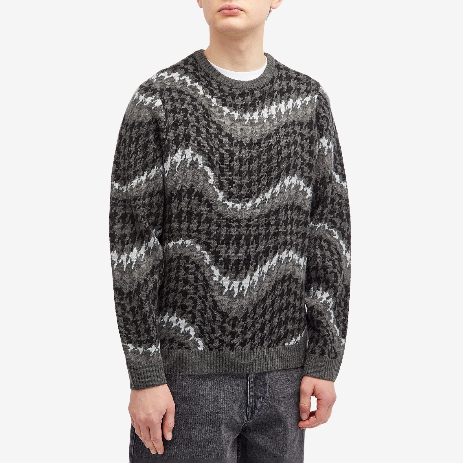 Men's Houndstooth Knit Sweater in Coal