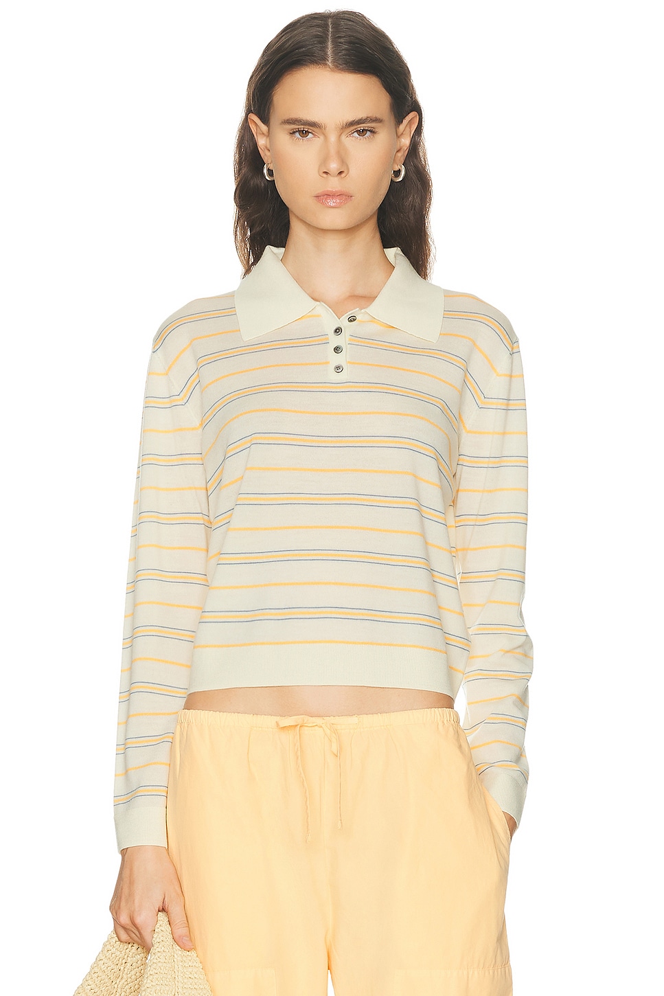 LESET James Stripe Polo Top in Soleil Stripe - Lemon,Mustard. L also in M