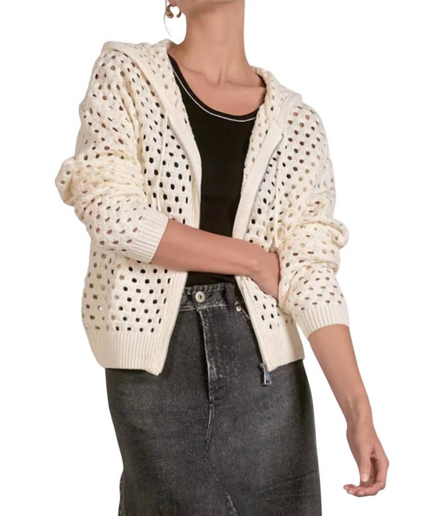 Hooded Zip Cardigan In White