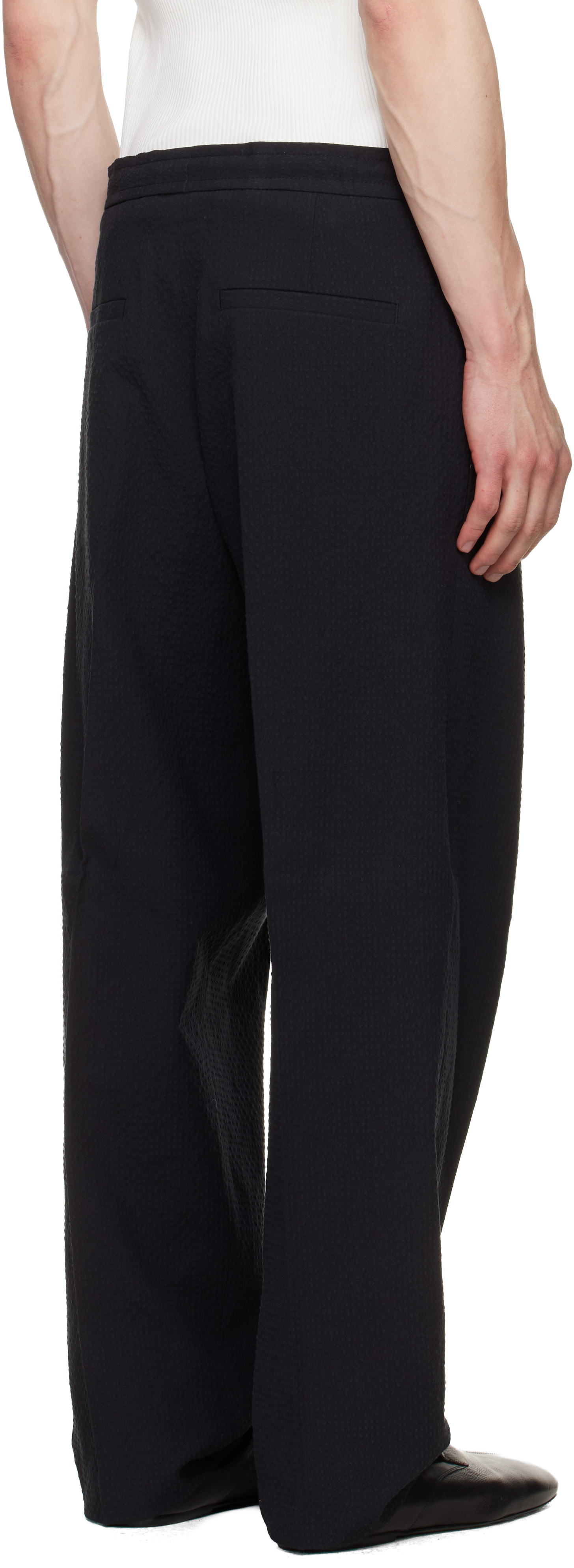Black Modern-Fit Seersucker Trousers