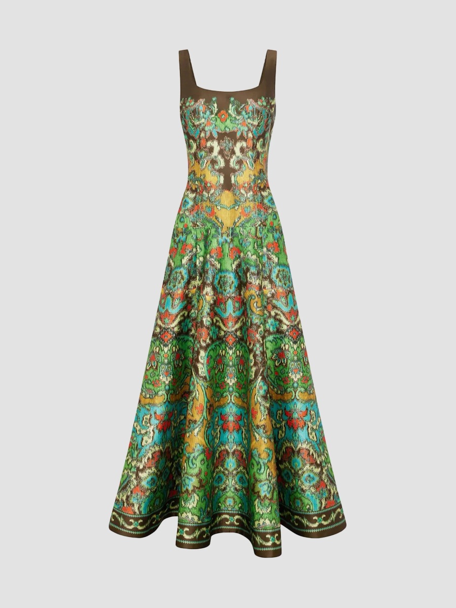 Women's Charlotte Printed Cotton Velvet Drop-Waist Gown - Multi