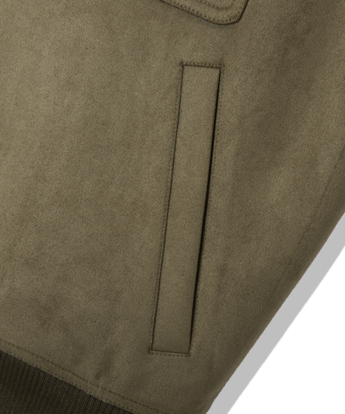 Two Pocket Button Suede Bomber Jacket_Khaki