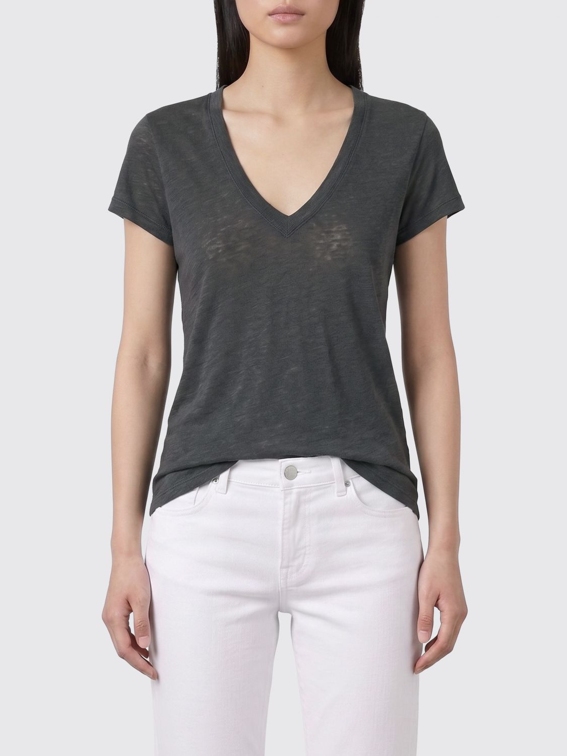 V-neck short-sleeve T-shirt - Black