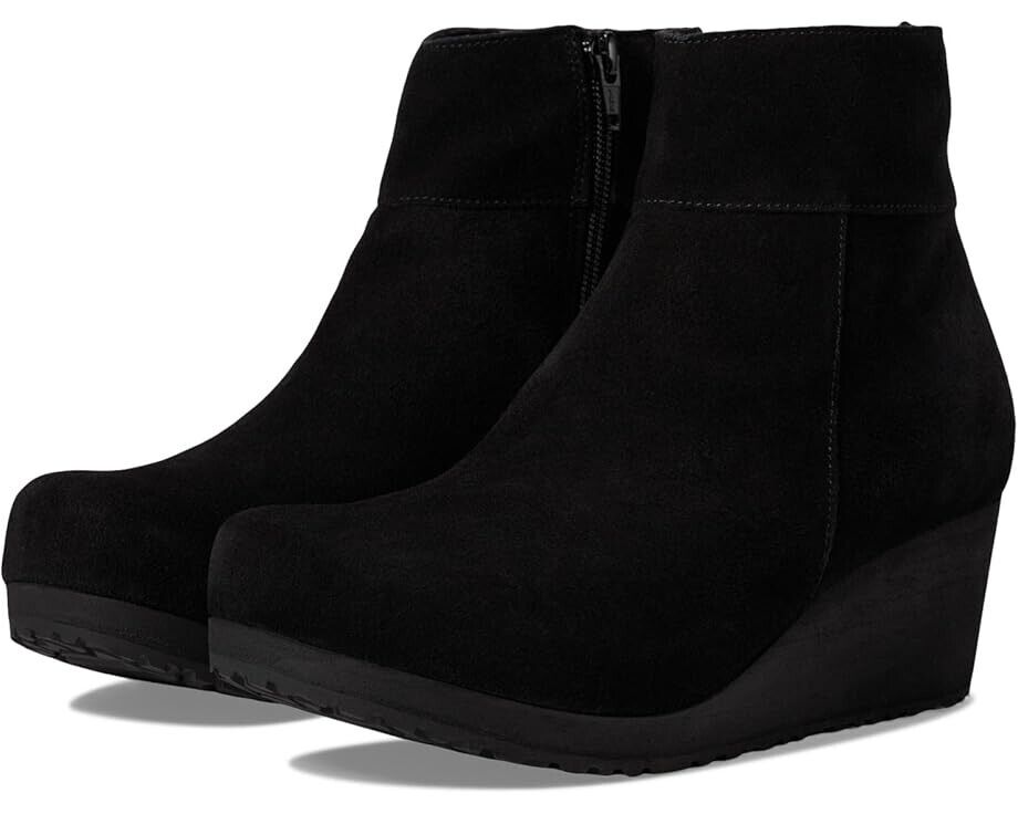 Papillio Bootie Women's US 5-5.5 Black Leather Wedge Heel ZPO2479