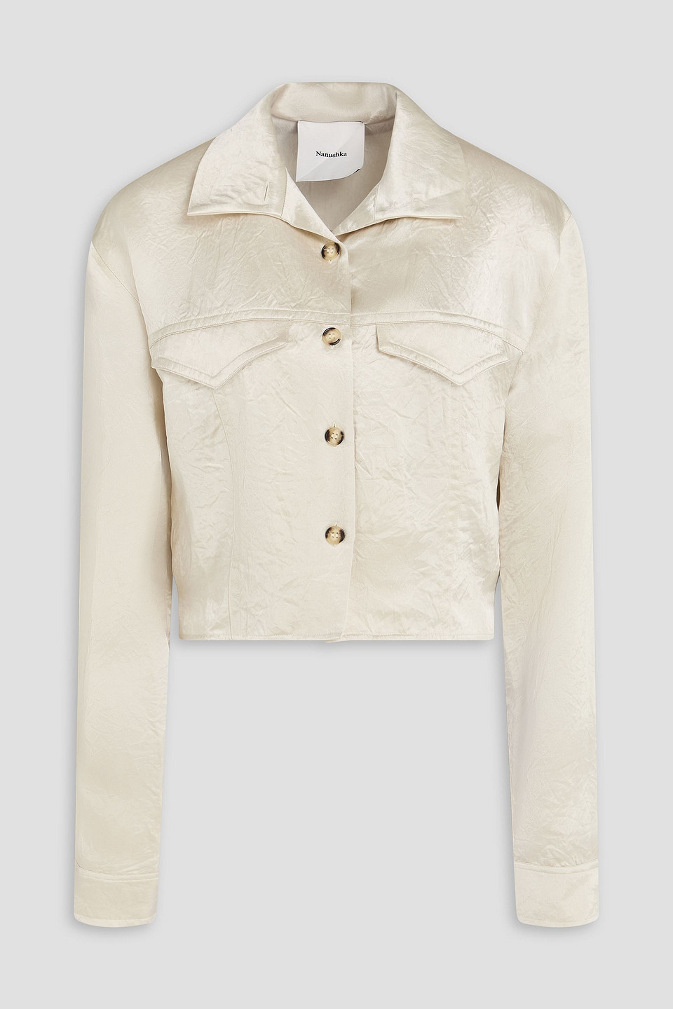 Janyn cropped crinkled satin shirt - White - L