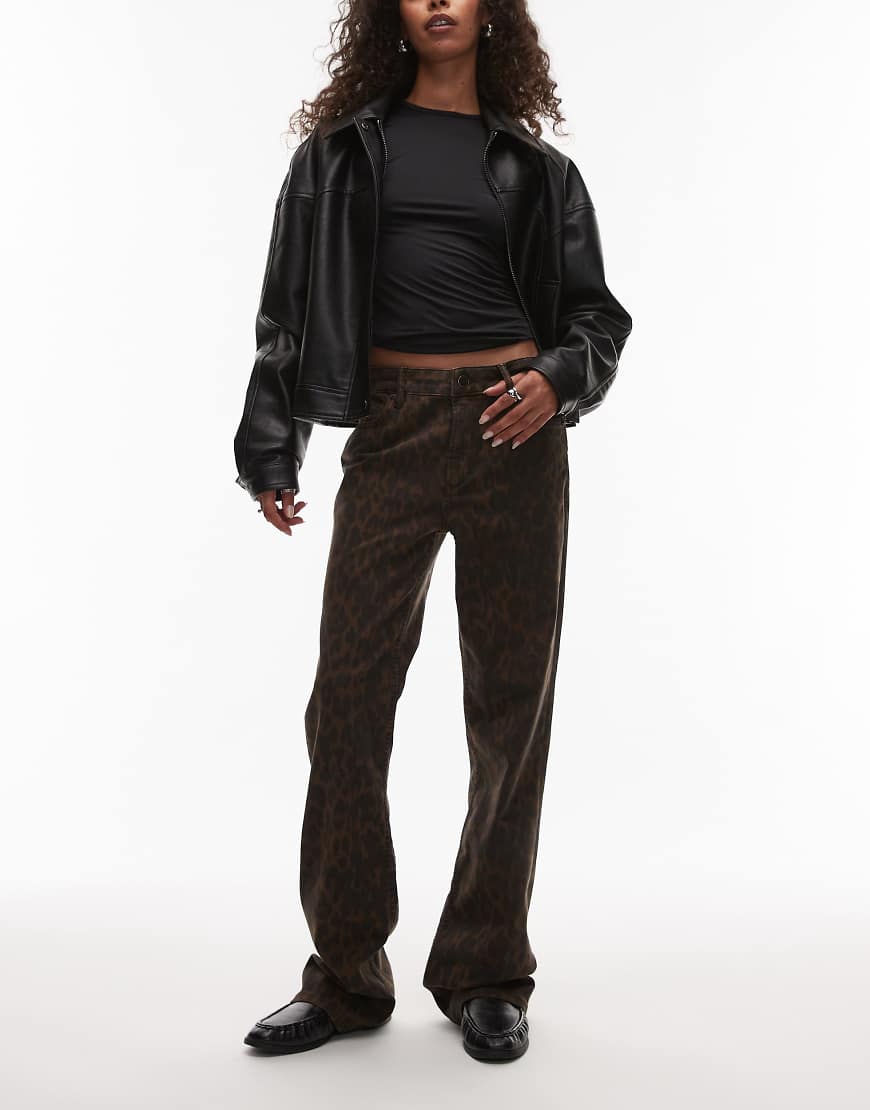 Haldan leopard slim bootcut jeans in brown & black