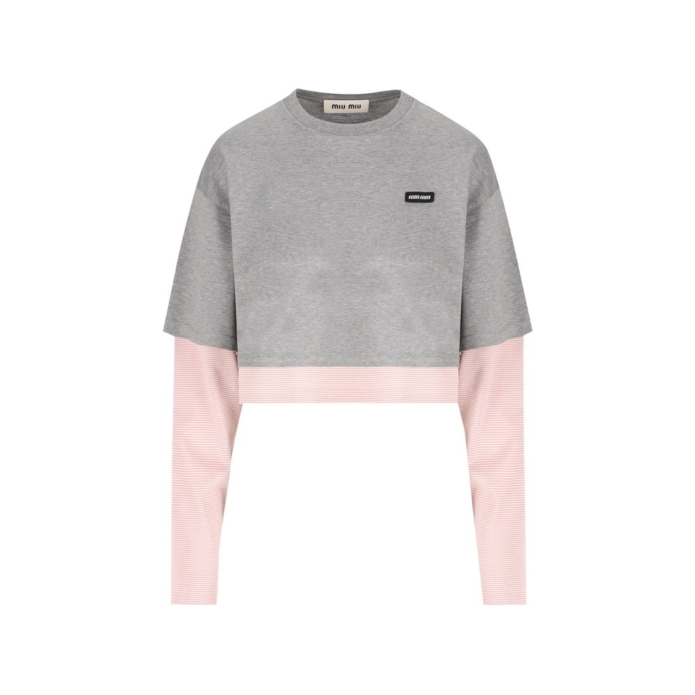 Layered-sleeve Cropped T-shirt