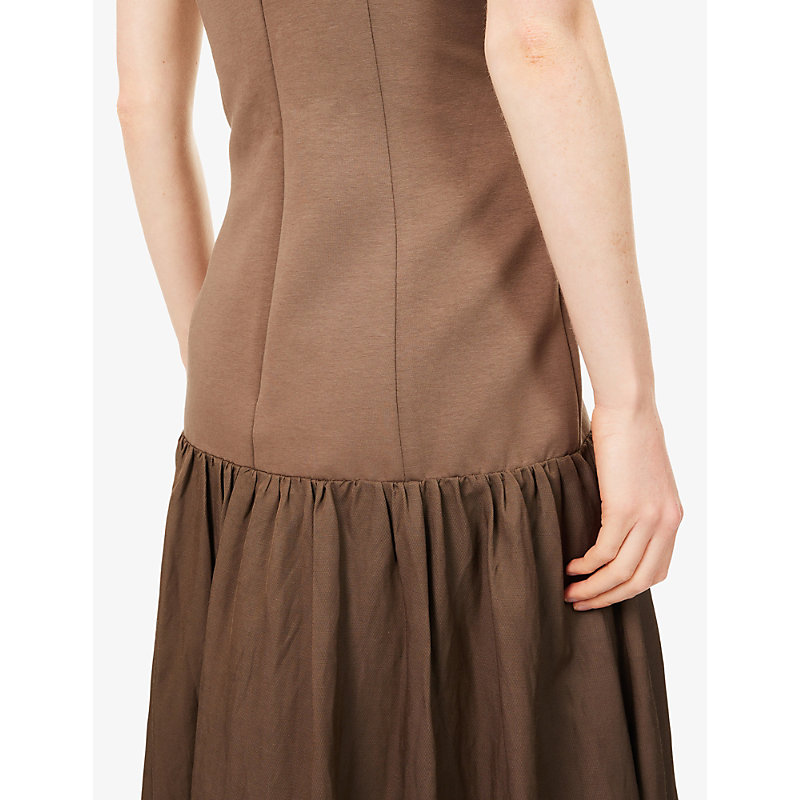 Womens Dropped Waist Cotton and Linen-Blend Maxi Dress