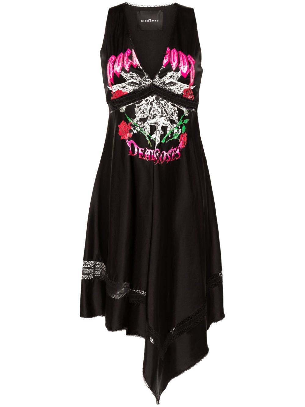 Asymmetric graphic-print midi dress - Black