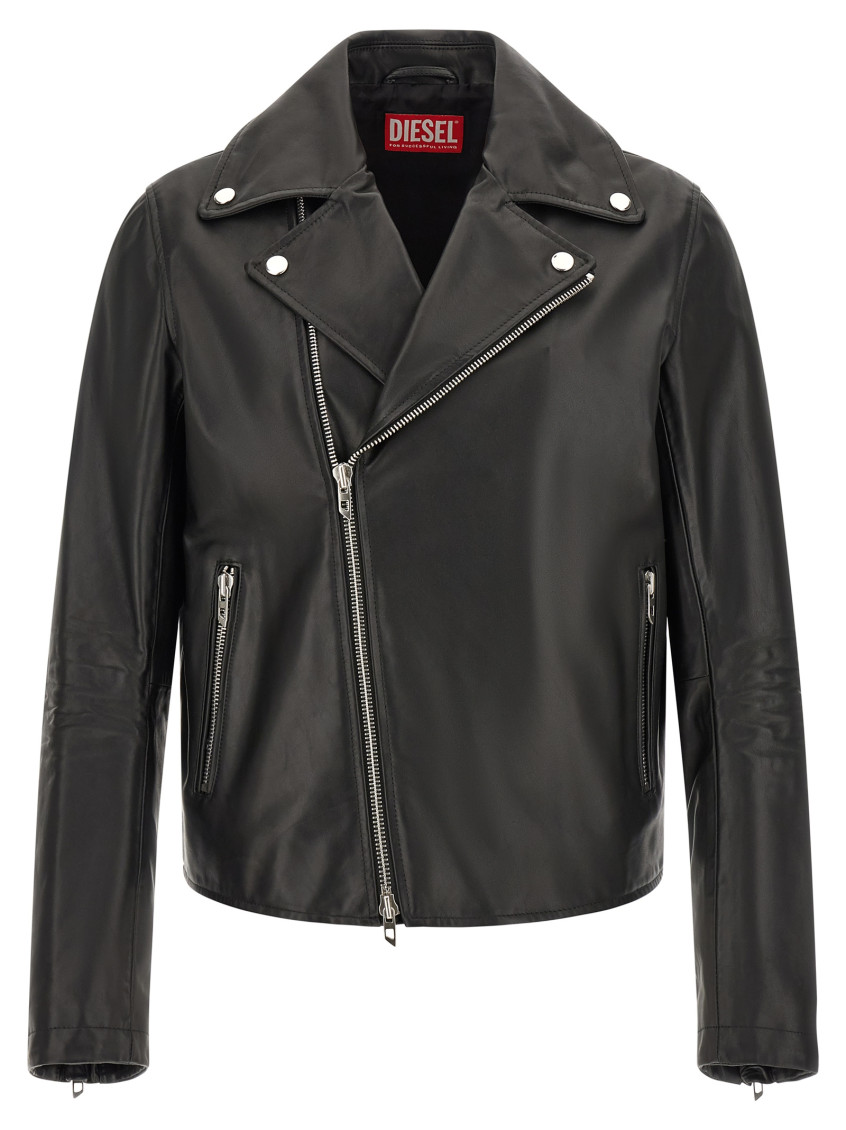 Biker jacket in waxed leather - Leather jackets - Man - Black