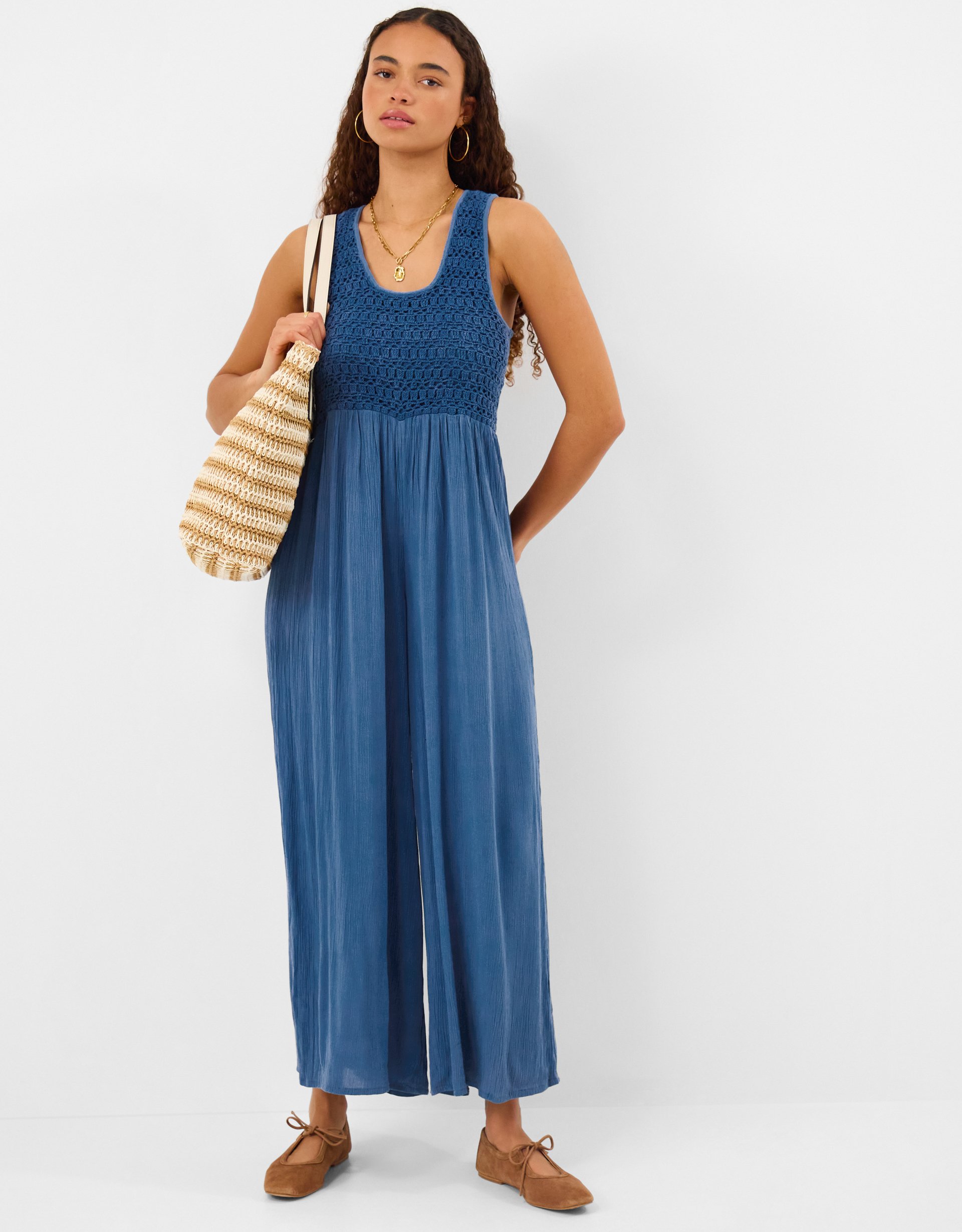 Sleeveless Crochet Jumpsuit Blue