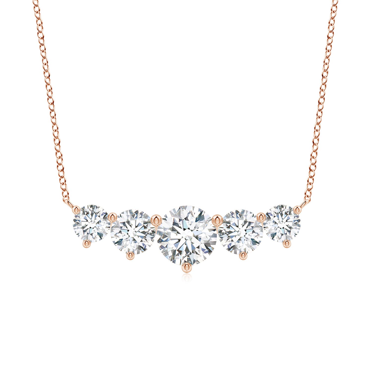 Angara 2.0 Carats Graduated Five Stone Round Lab-Grown Diamond Necklace in 14K Rose Gold