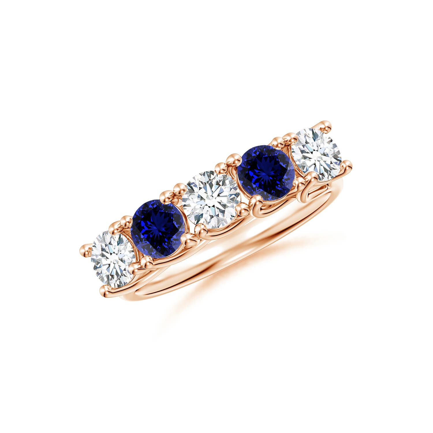 Angara 1.56 CTW Lab-Grown Half Eternity Five Stone Diamond and Lab Sapphire Wedding Ring in 14K Rose Gold