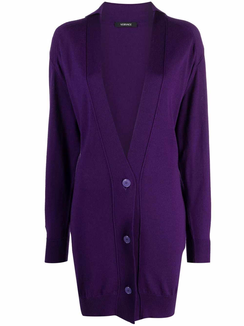 1990s V-neck knee-length cardigan - Purple