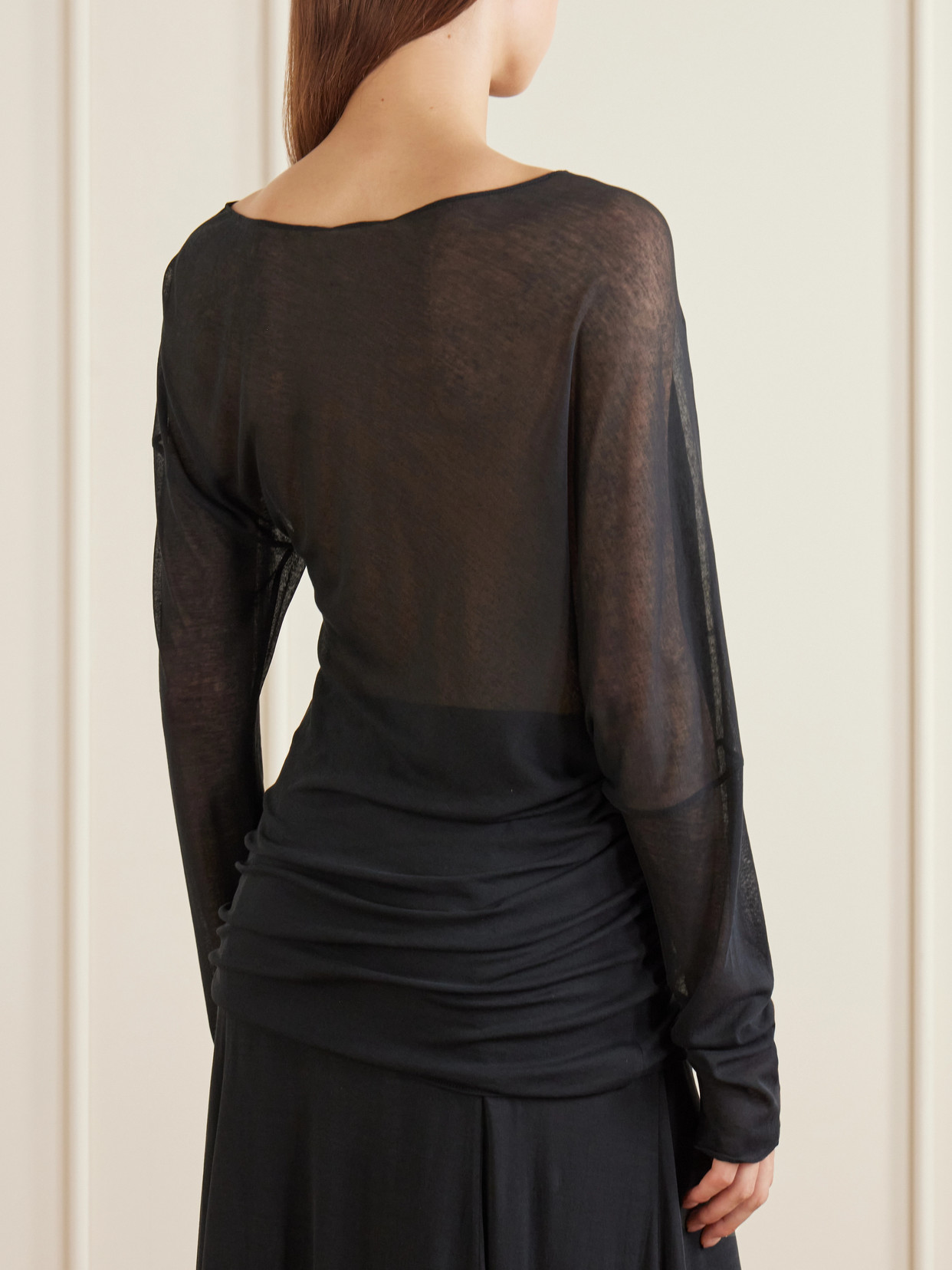 Cobia Asymmetric Gathered Cotton-gauze Blouse - Black